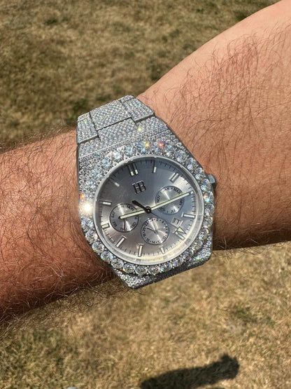 Hip Hop 35ct MOISSANITE White Face Mens Perpetual Calendar Real Watch Auto Iced Hip Hop