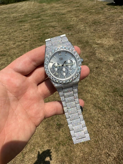 Hip Hop 35ct MOISSANITE White Face Mens Perpetual Calendar Real Watch Auto Iced Hip Hop