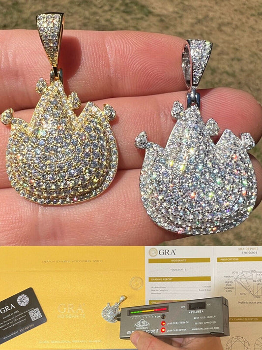 Hip Hop 4ct MOISSANITE Real 925 Sterling Silver Hip Hop Fire Emoji Pendant Necklace