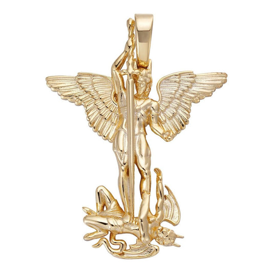Hip Hop Artwork Saint St Michael Slaying Dragon Archangel Pendant - 14k Gold Vermeil 925 Silver - 3 Sizes 1"-3"