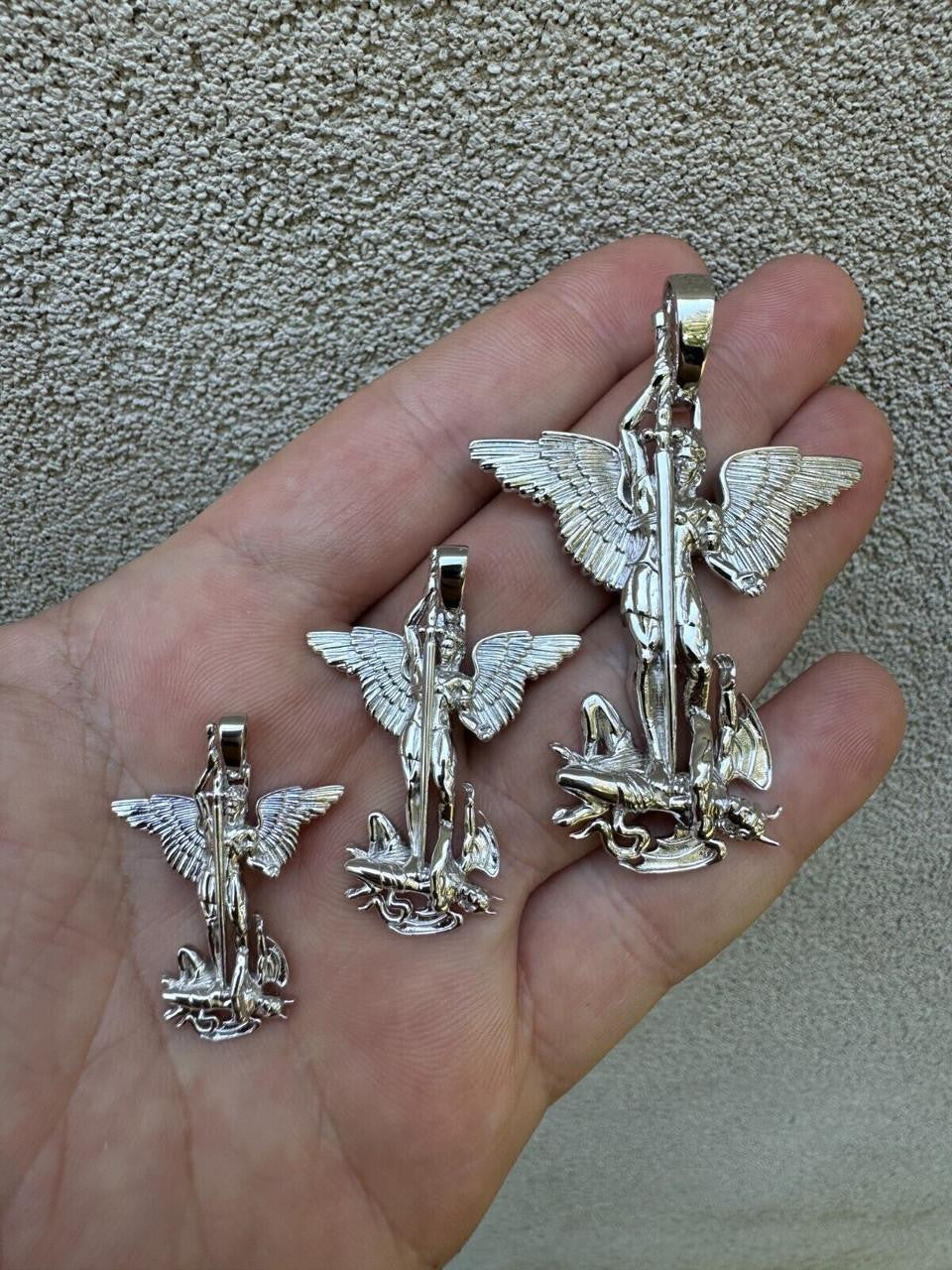 Artwork Saint St Michael Slaying Dragon Archangel Pendant - 14k