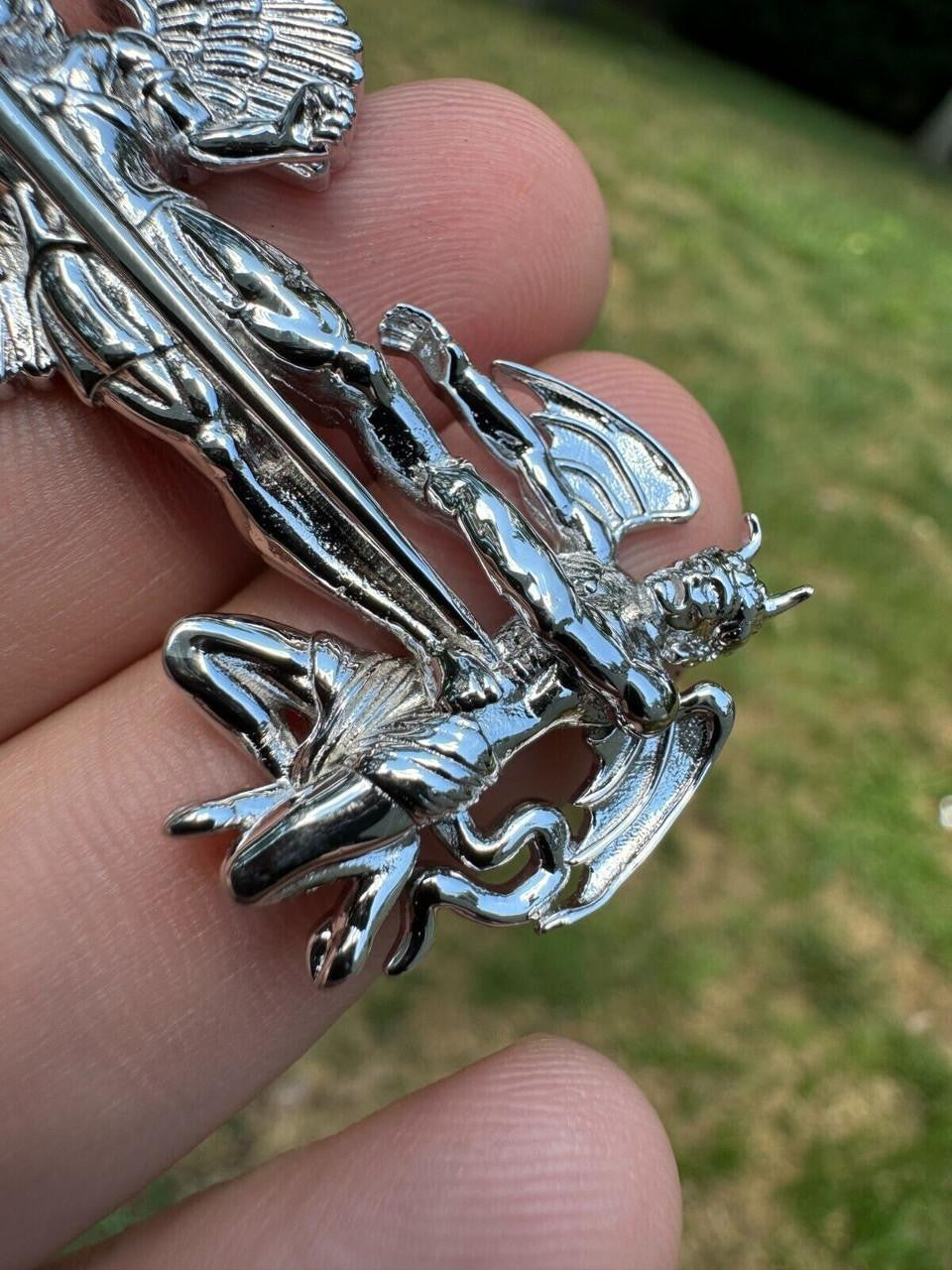 Artwork Saint St Michael Slaying Dragon Archangel Pendant - 14k