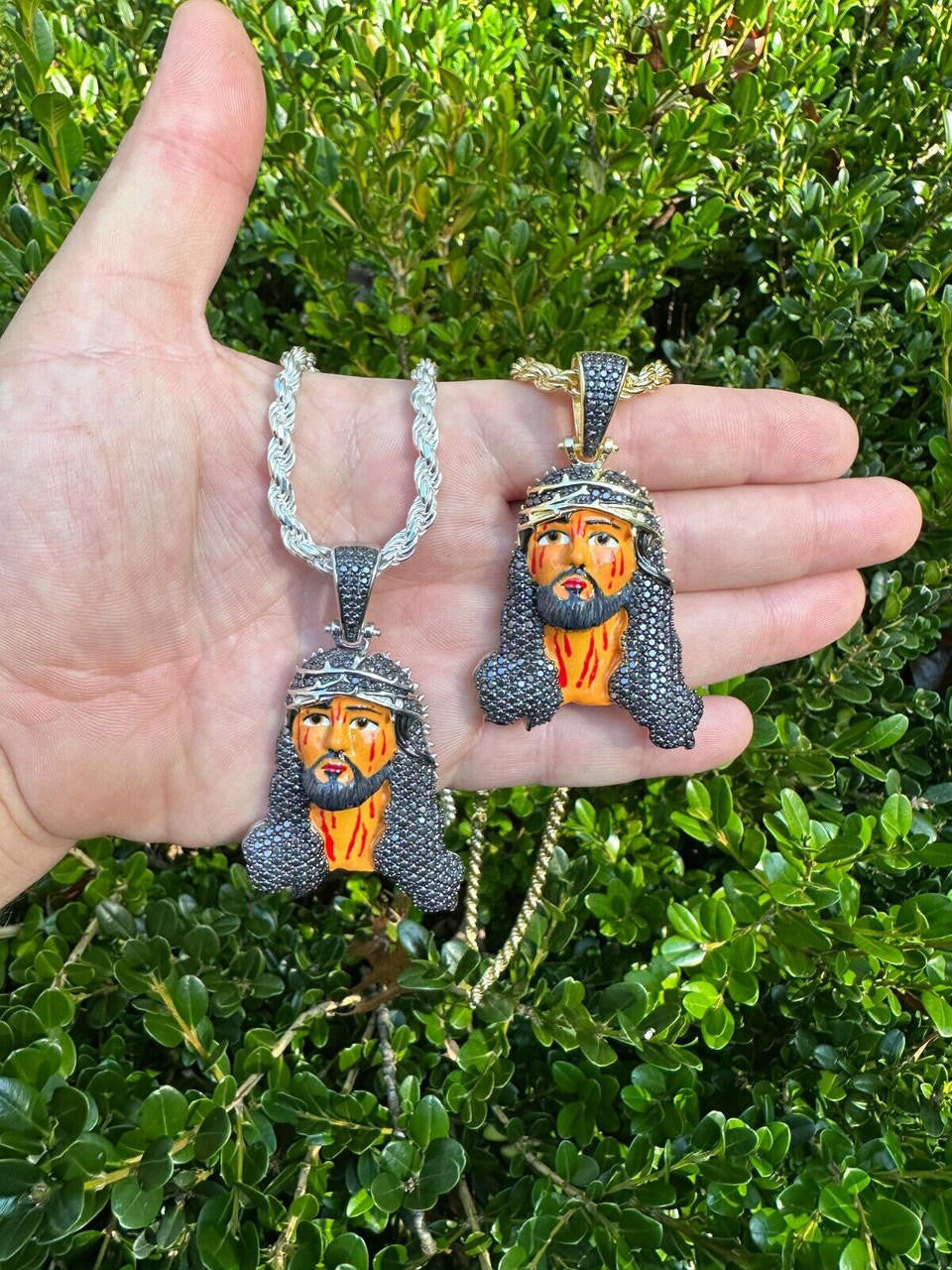 Hip Hop Black MOISSANITE Real 925 Silver / Gold Enamel Jesus Piece Pendant Necklace