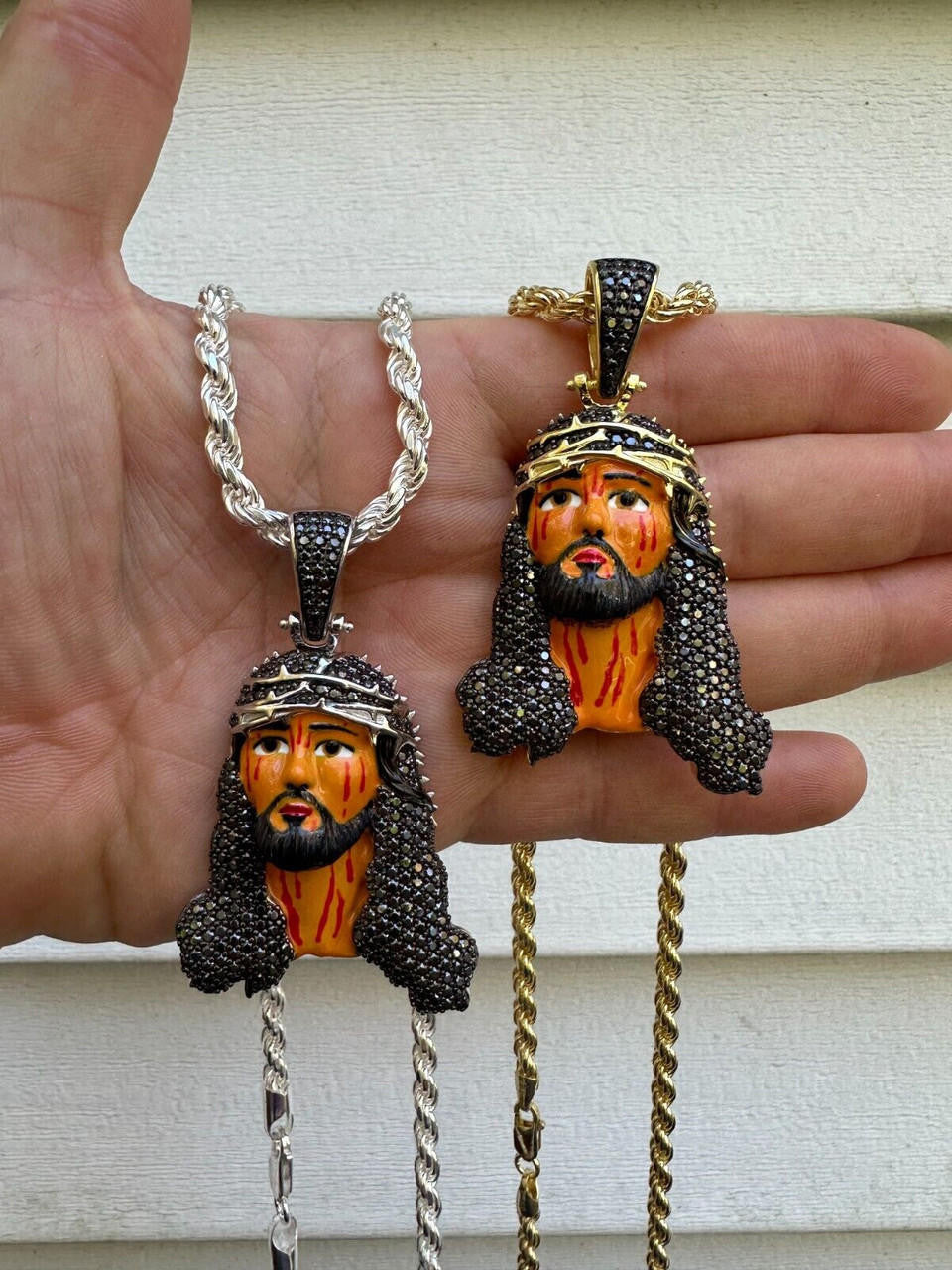 Hip Hop Black MOISSANITE Real 925 Silver / Gold Enamel Jesus Piece Pendant Necklace