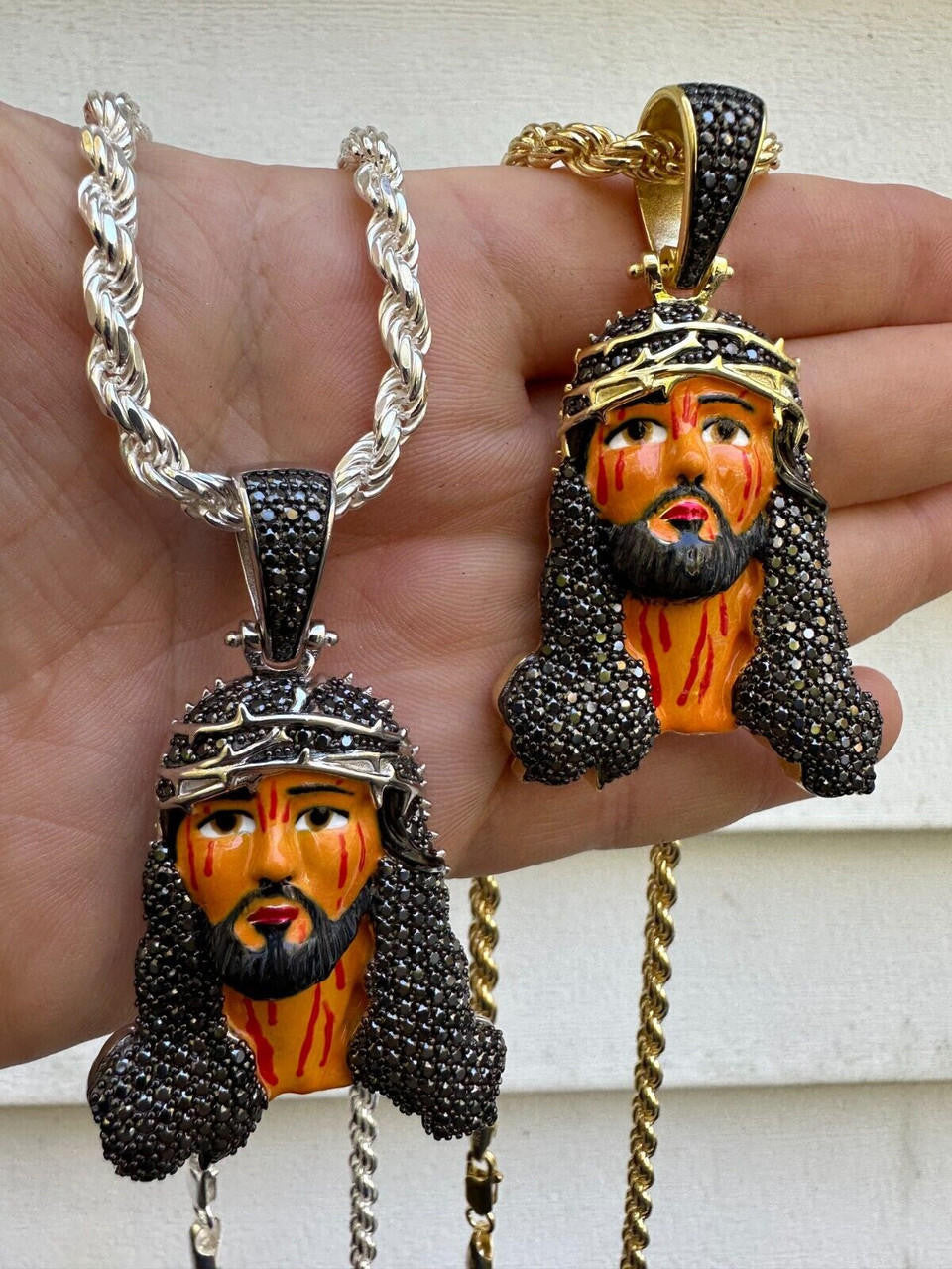 Hip Hop Black MOISSANITE Real 925 Silver / Gold Enamel Jesus Piece Pendant Necklace