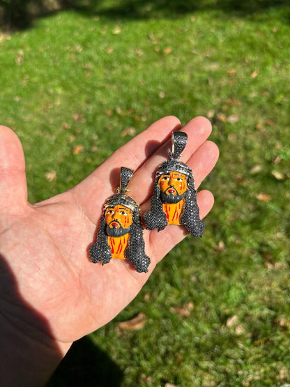 Hip Hop Black MOISSANITE Real 925 Silver / Gold Enamel Jesus Piece Pendant Necklace