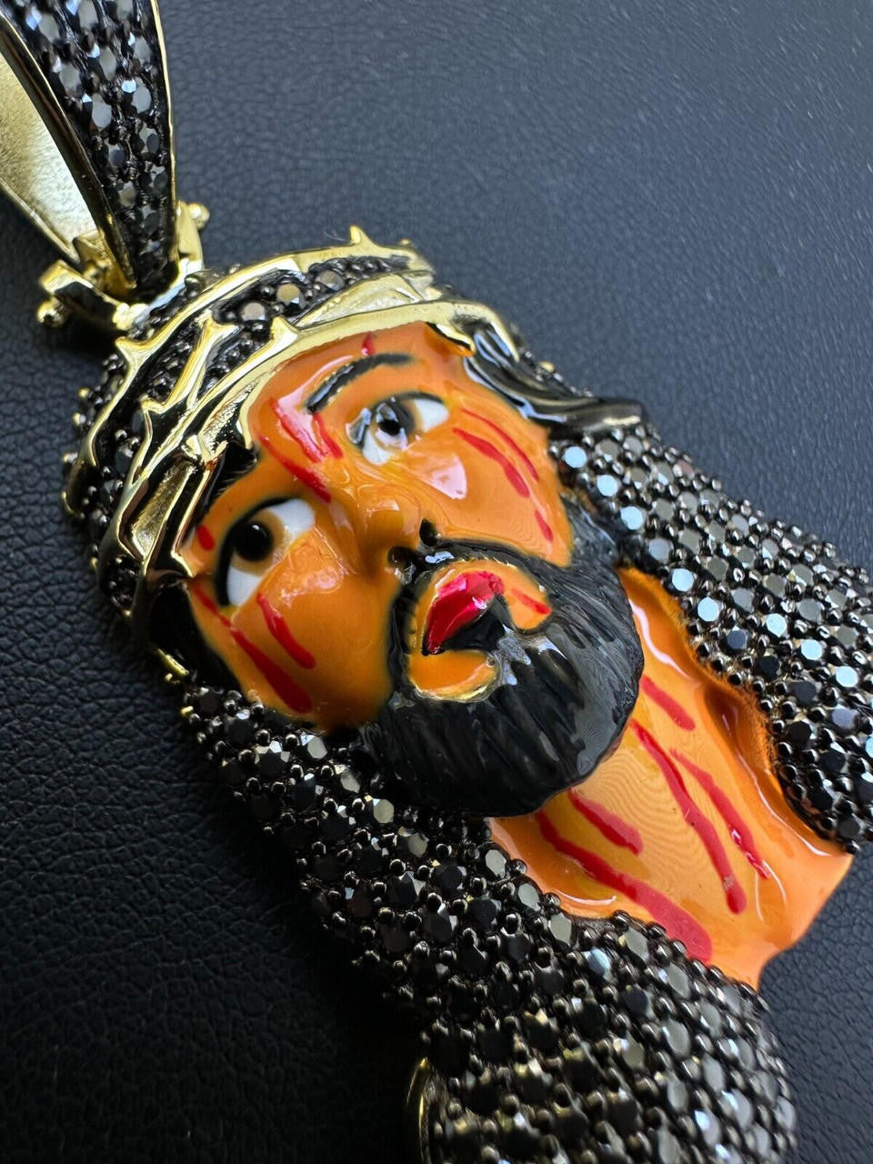 Hip Hop Black MOISSANITE Real 925 Silver / Gold Enamel Jesus Piece Pendant Necklace