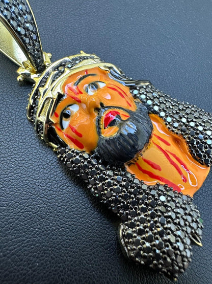 Hip Hop Black MOISSANITE Real 925 Silver / Gold Enamel Jesus Piece Pendant Necklace
