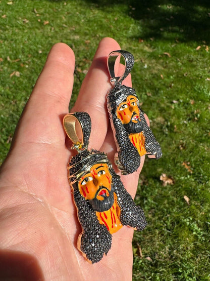 Hip Hop Black MOISSANITE Real 925 Silver / Gold Enamel Jesus Piece Pendant Necklace