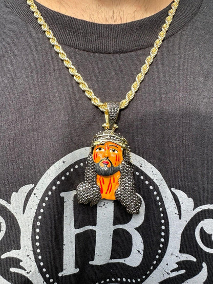 Hip Hop Black MOISSANITE Real 925 Silver / Gold Enamel Jesus Piece Pendant Necklace