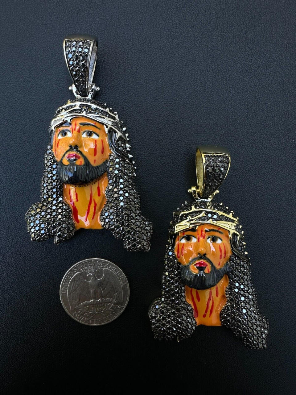 Hip Hop Black MOISSANITE Real 925 Silver / Gold Enamel Jesus Piece Pendant Necklace