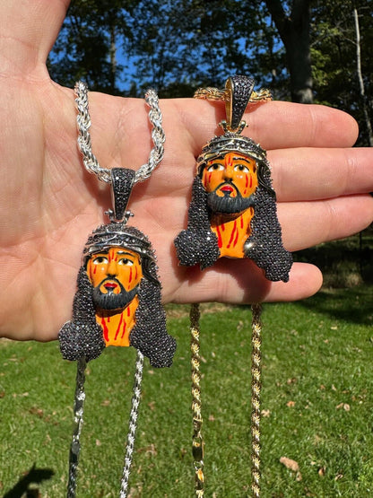 Hip Hop Black MOISSANITE Real 925 Silver / Gold Enamel Jesus Piece Pendant Necklace