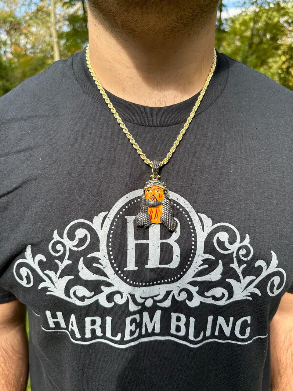 Hip Hop Black MOISSANITE Real 925 Silver / Gold Enamel Jesus Piece Pendant Necklace