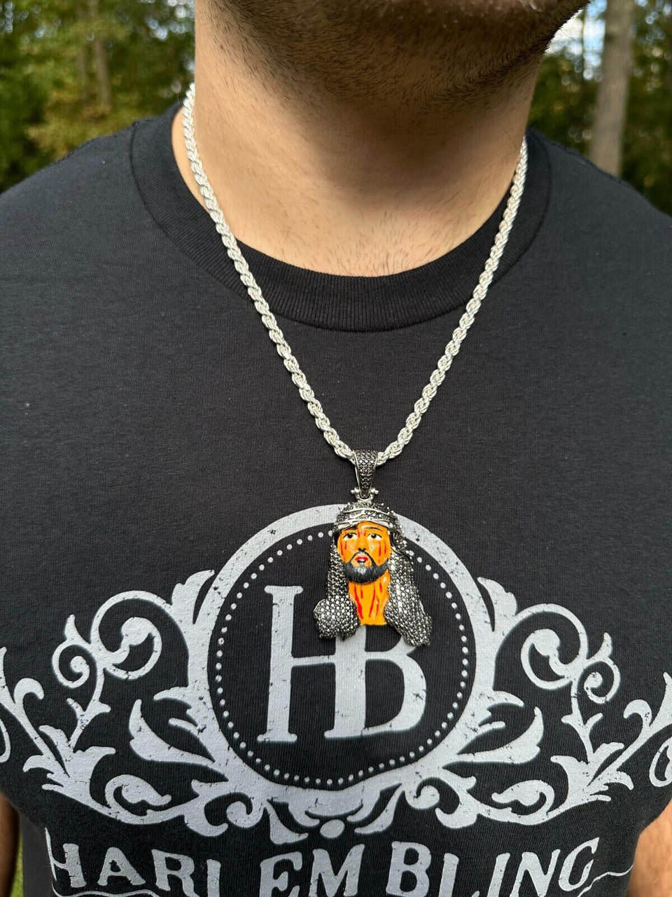 Hip Hop Black MOISSANITE Real 925 Silver / Gold Enamel Jesus Piece Pendant Necklace