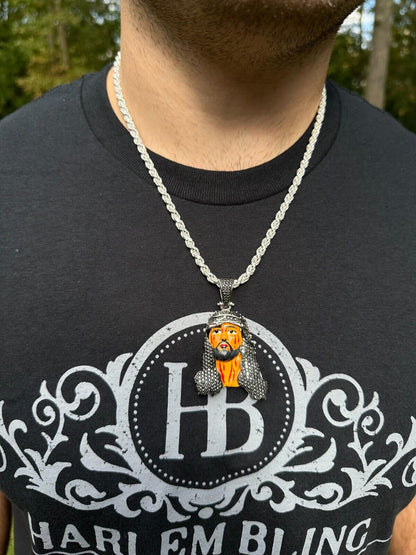 Hip Hop Black MOISSANITE Real 925 Silver / Gold Enamel Jesus Piece Pendant Necklace