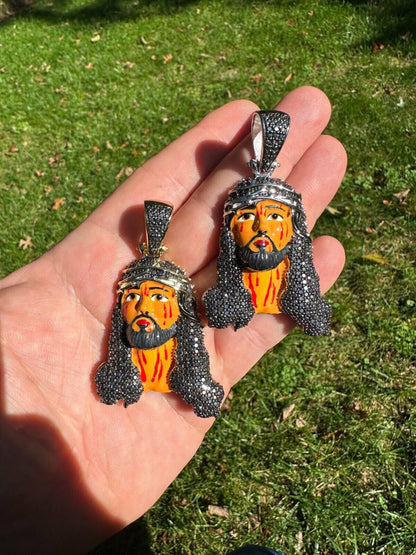 Hip Hop Black MOISSANITE Real 925 Silver / Gold Enamel Jesus Piece Pendant Necklace