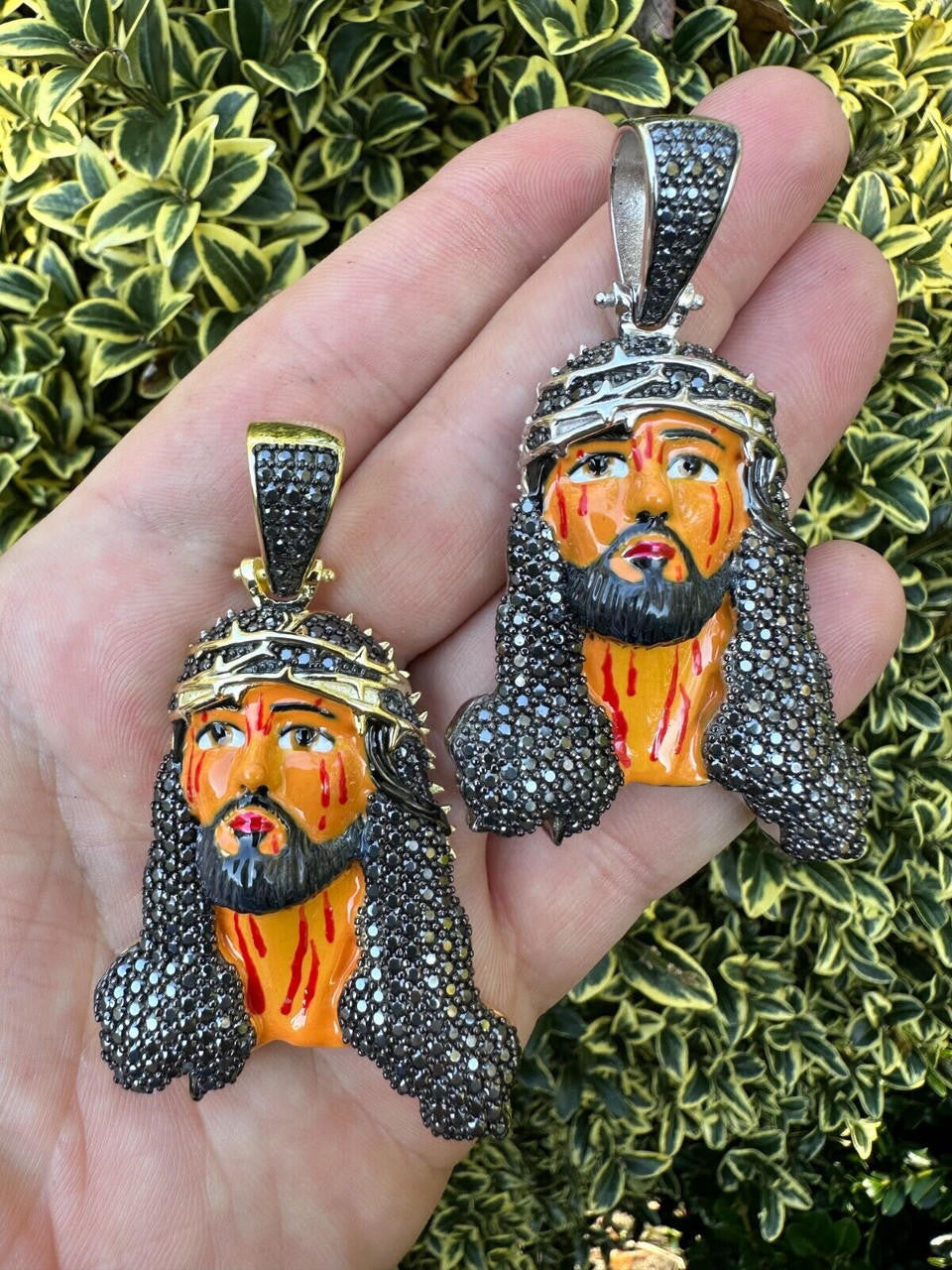 Hip Hop Black MOISSANITE Real 925 Silver / Gold Enamel Jesus Piece Pendant Necklace