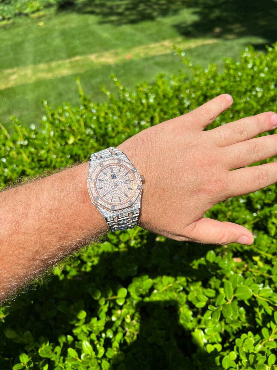 Hip Hop Bust Down Automatic MOISSANITE Watch Iced Two Tone Rose Gold Pass Diamond Tester