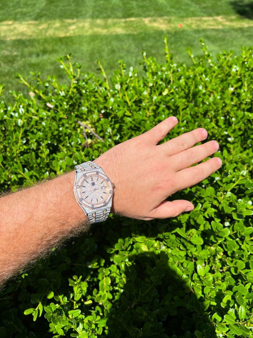 Hip Hop Bust Down Automatic MOISSANITE Watch Iced Two Tone Rose Gold Pass Diamond Tester