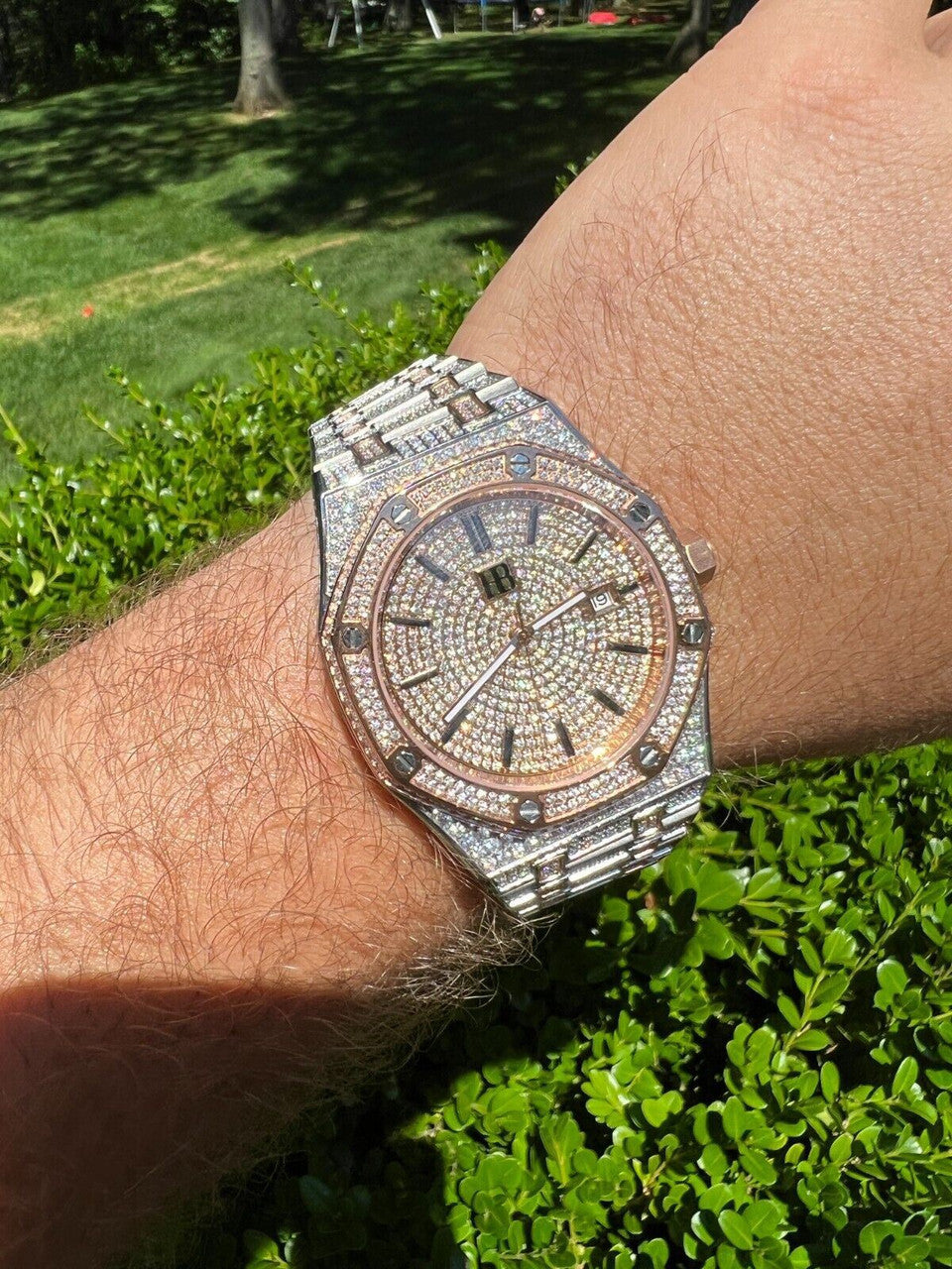 Hip Hop Bust Down Automatic MOISSANITE Watch Iced Two Tone Rose Gold Pass Diamond Tester