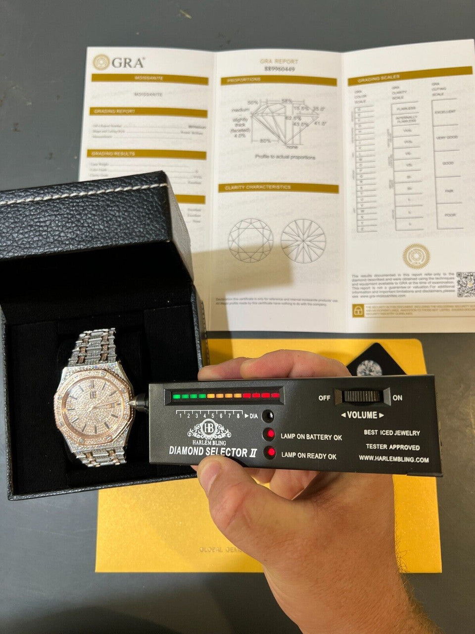 Hip Hop Bust Down Automatic MOISSANITE Watch Iced Two Tone Rose Gold Pass Diamond Tester