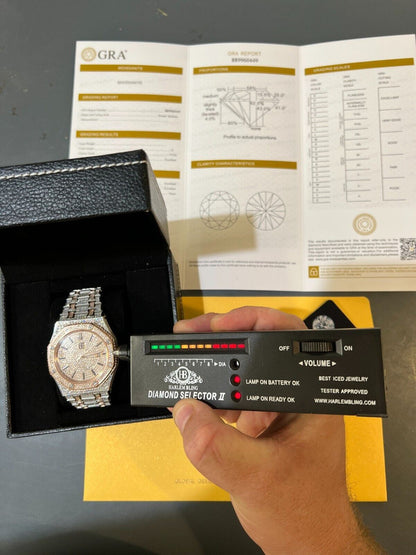 Hip Hop Bust Down Automatic MOISSANITE Watch Iced Two Tone Rose Gold Pass Diamond Tester