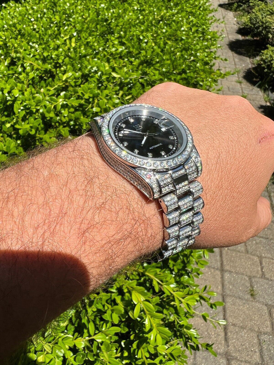 Hip Hop Bust Down MOISSANITE Black Presidential Watch Iced Hip Hop Passes Diamond Test