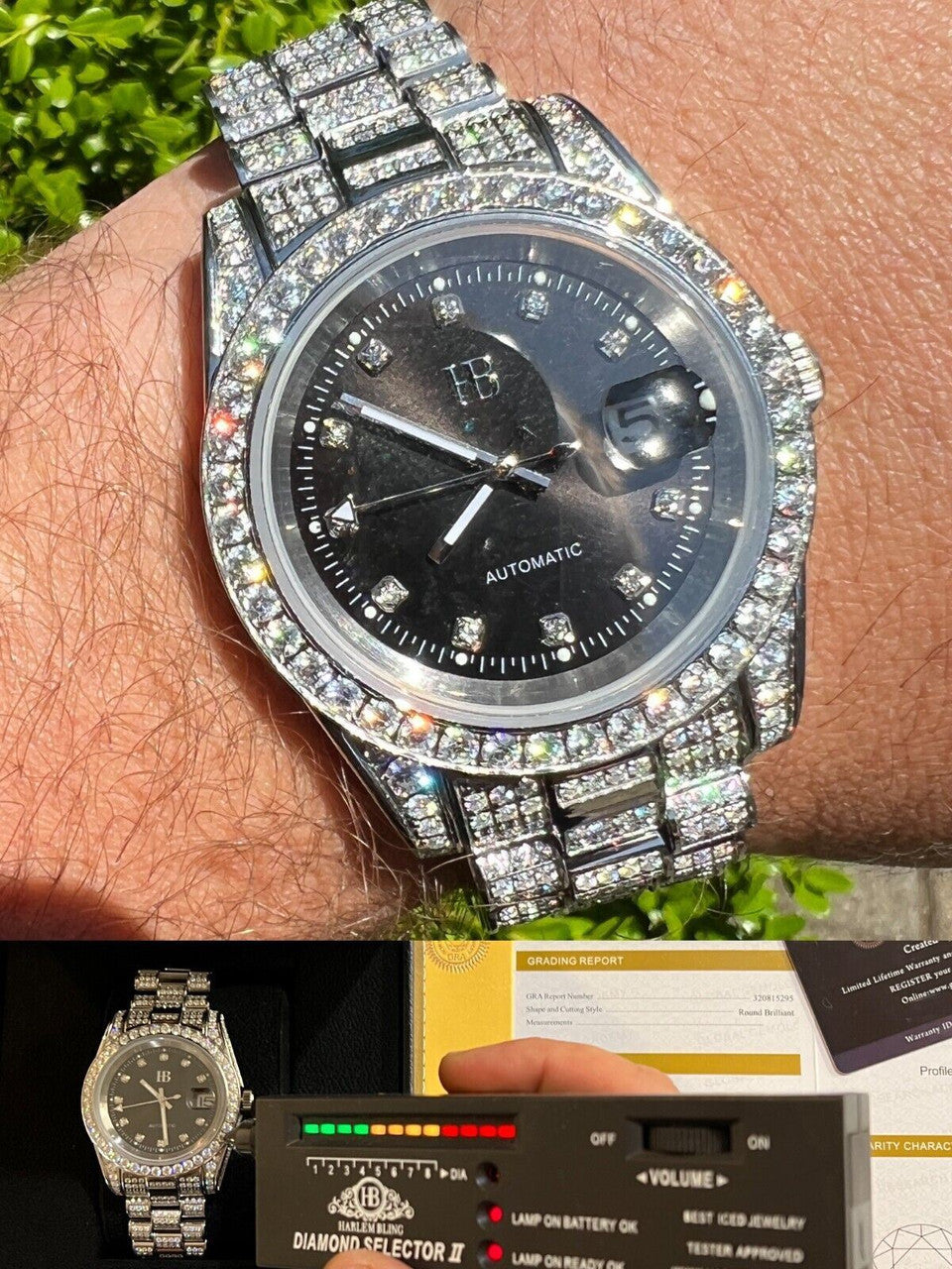 Hip Hop Bust Down MOISSANITE Black Presidential Watch Iced Hip Hop Passes Diamond Test