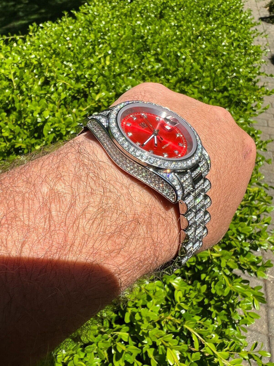 Bust Down MOISSANITE Red Face Presidential Watch Iced Hip Hop Pass