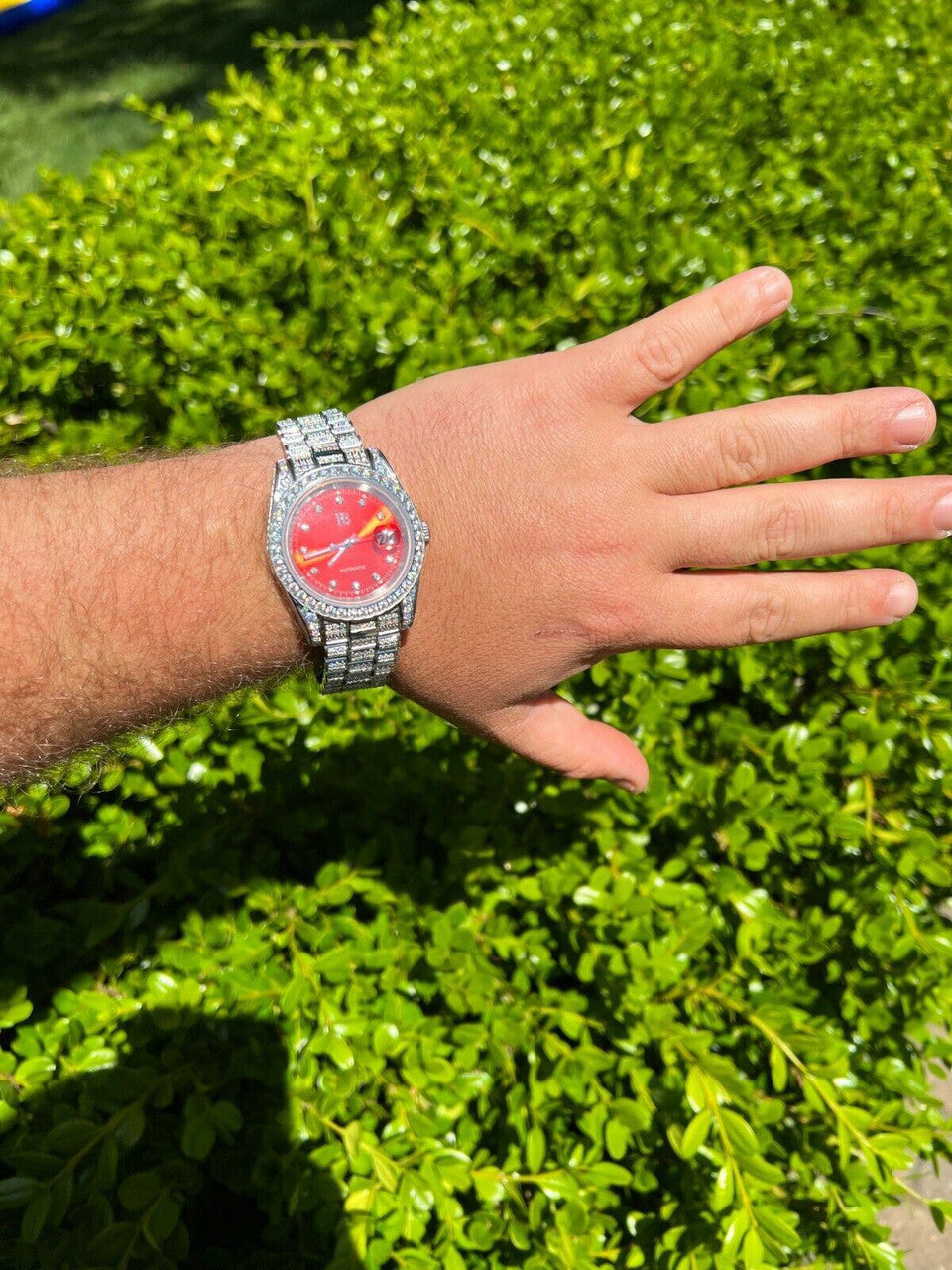 Hip Hop Bust Down MOISSANITE Red Face Presidential Watch Iced Hip Hop Pass Diamond Test