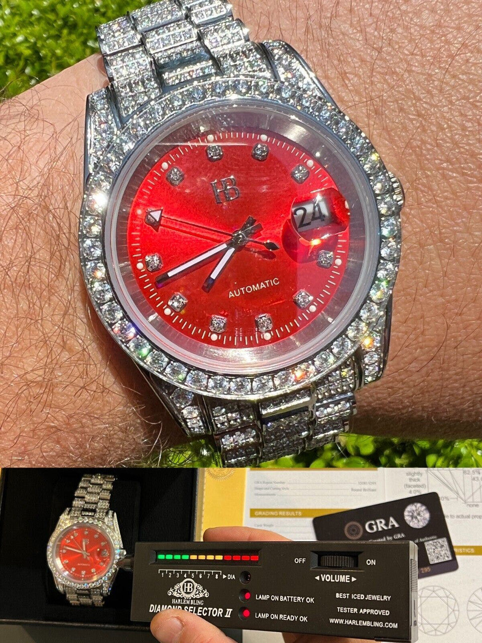 Hip Hop Bust Down MOISSANITE Red Face Presidential Watch Iced Hip Hop Pass Diamond Test