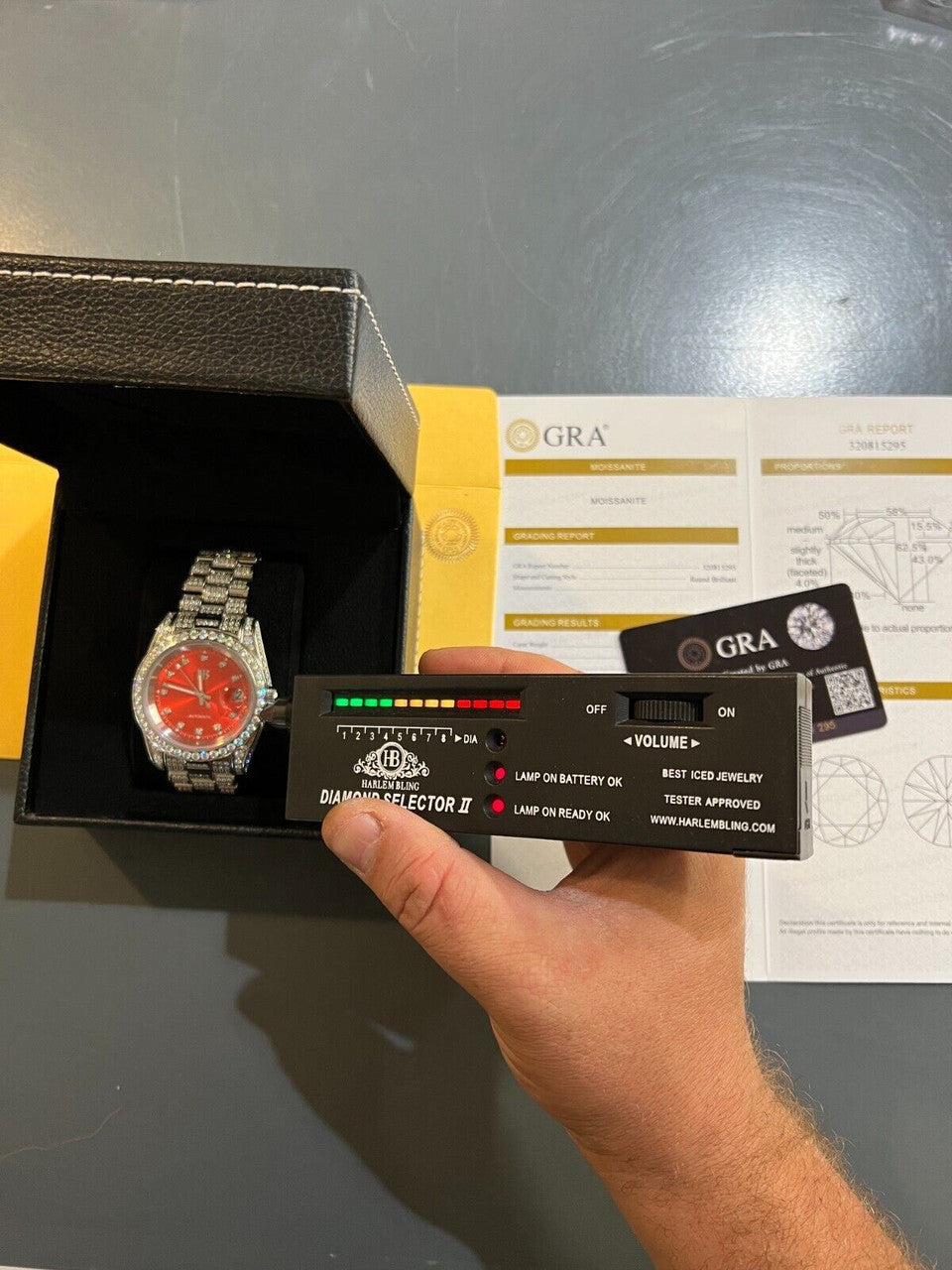 Hip Hop Bust Down MOISSANITE Red Face Presidential Watch Iced Hip Hop Pass Diamond Test