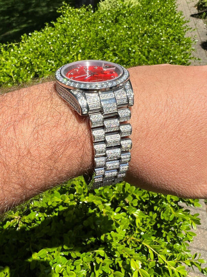 Hip Hop Bust Down MOISSANITE Red Face Presidential Watch Iced Hip Hop Pass Diamond Test