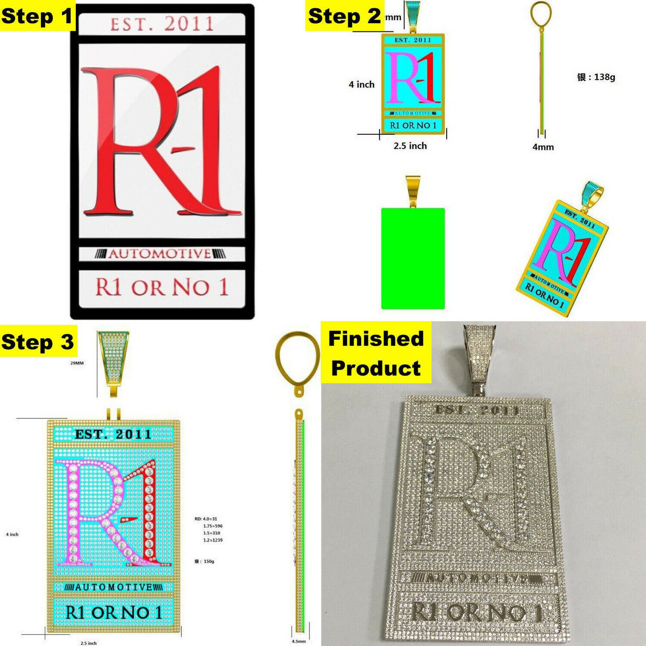 Hip Hop Custom Made Iced Hip Hop Out Pendant Ring Necklace Any Logo Or Design Jewelry