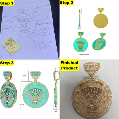 Hip Hop Custom Made Iced Hip Hop Out Pendant Ring Necklace Any Logo Or Design Jewelry