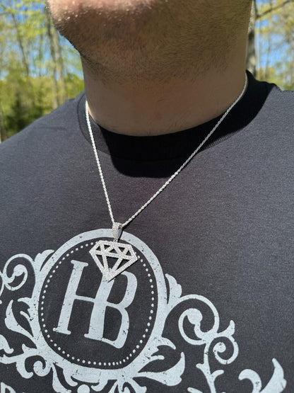 Hip Hop Diamond Shape MOISSANITE Pendant Real Iced Hip Hop Necklace 925 Silver / Gold