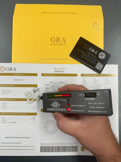 Hip Hop Diamond Shape MOISSANITE Pendant Real Iced Hip Hop Necklace 925 Silver / Gold