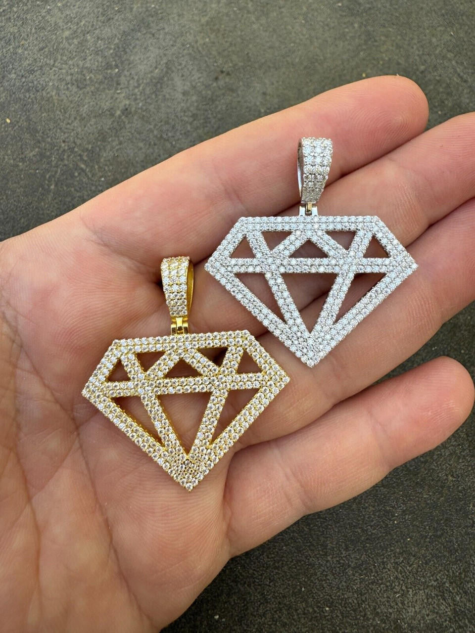 Hip Hop Diamond Shape MOISSANITE Pendant Real Iced Hip Hop Necklace 925 Silver / Gold