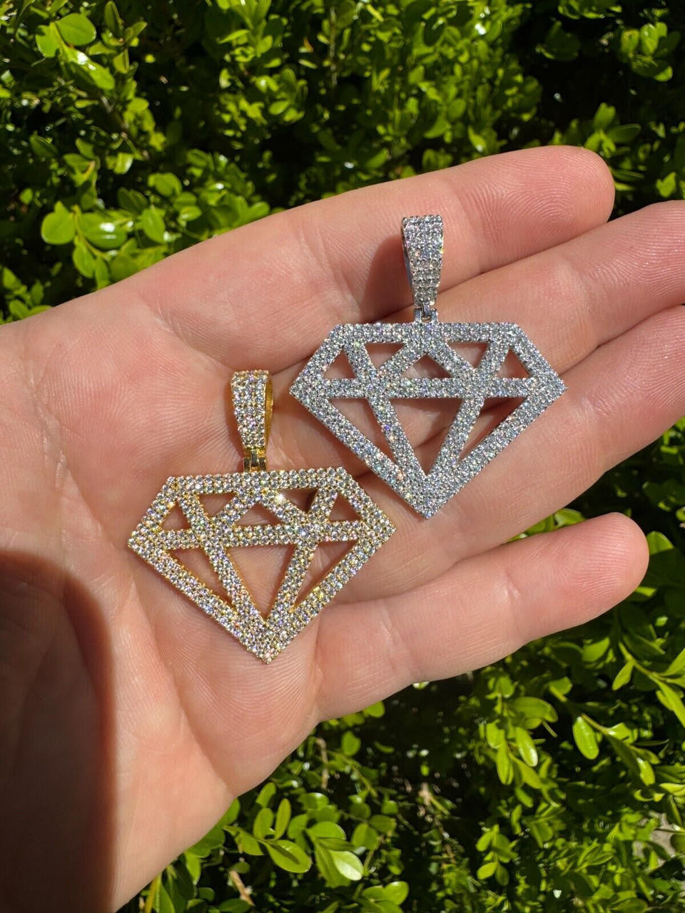 Hip Hop Diamond Shape MOISSANITE Pendant Real Iced Hip Hop Necklace 925 Silver / Gold