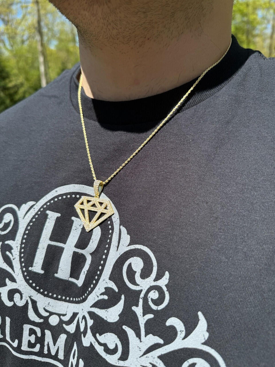 Hip Hop Diamond Shape MOISSANITE Pendant Real Iced Hip Hop Necklace 925 Silver / Gold