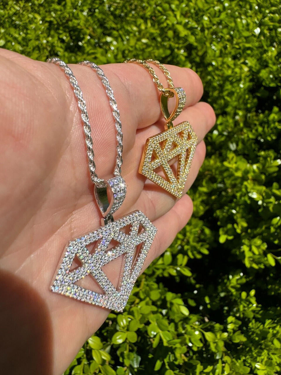 Hip Hop Diamond Shape MOISSANITE Pendant Real Iced Hip Hop Necklace 925 Silver / Gold