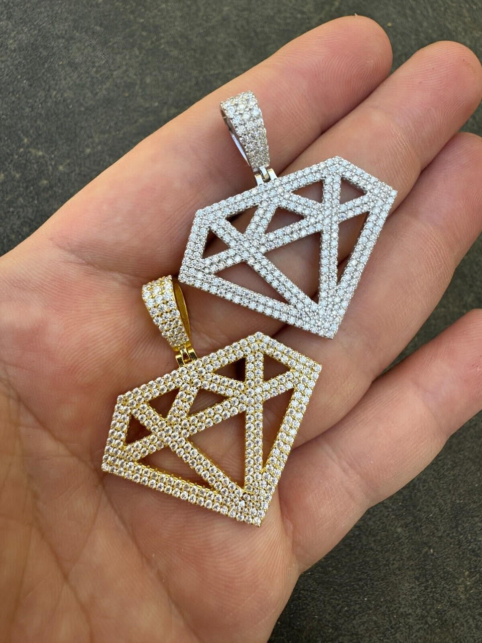 Hip Hop Diamond Shape MOISSANITE Pendant Real Iced Hip Hop Necklace 925 Silver / Gold