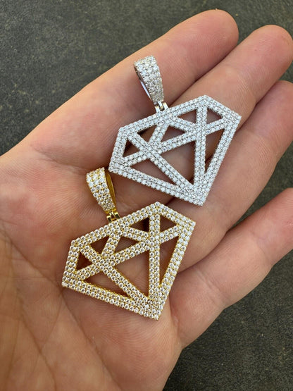 Hip Hop Diamond Shape MOISSANITE Pendant Real Iced Hip Hop Necklace 925 Silver / Gold