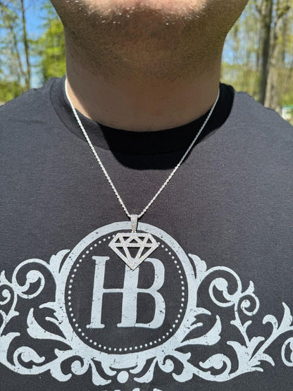 Hip Hop Diamond Shape MOISSANITE Pendant Real Iced Hip Hop Necklace 925 Silver / Gold