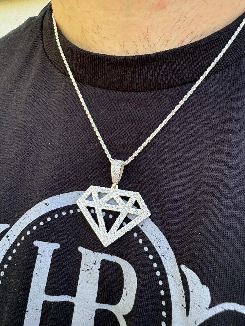 Hip Hop Diamond Shape MOISSANITE Pendant Real Iced Hip Hop Necklace 925 Silver / Gold