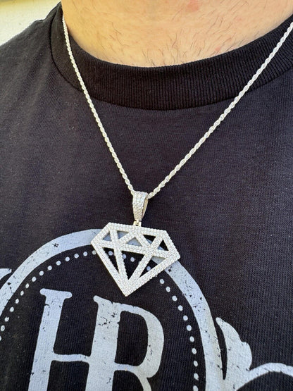 Hip Hop Diamond Shape MOISSANITE Pendant Real Iced Hip Hop Necklace 925 Silver / Gold