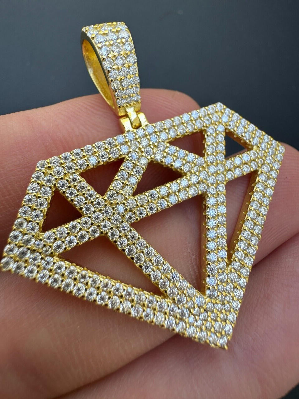 Hip Hop Diamond Shape MOISSANITE Pendant Real Iced Hip Hop Necklace 925 Silver / Gold