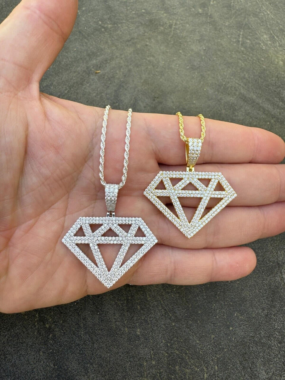 Hip Hop Diamond Shape MOISSANITE Pendant Real Iced Hip Hop Necklace 925 Silver / Gold