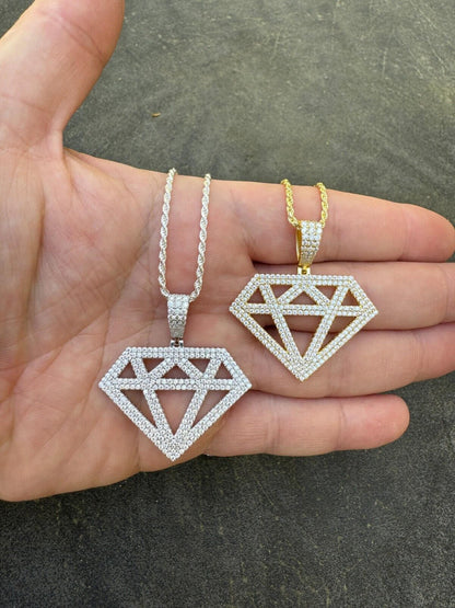 Hip Hop Diamond Shape MOISSANITE Pendant Real Iced Hip Hop Necklace 925 Silver / Gold