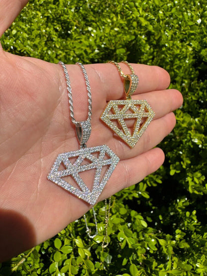 Hip Hop Diamond Shape MOISSANITE Pendant Real Iced Hip Hop Necklace 925 Silver / Gold